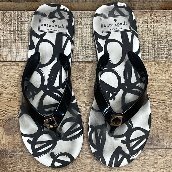 Kate Spade Glasses Pattern Flip Flop Thong Sandals Black White Size Small 5 6 - Picture 4 of 8